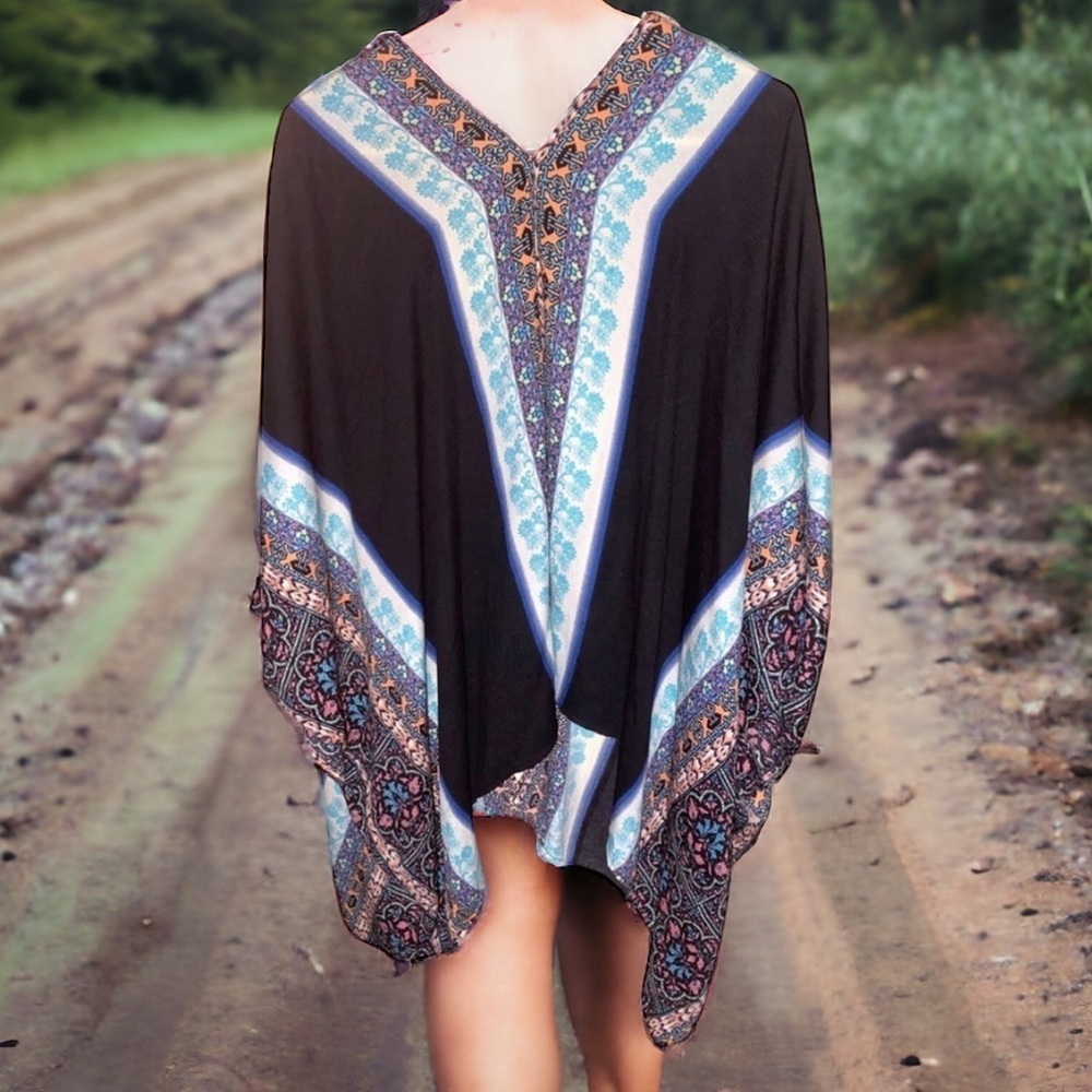 Poncho Cardigan Boho Bohemian Coverup Jacket Sz XS